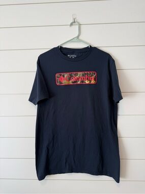 Columbia Navy Short-Sleeve Logo Tee with Camo Accent